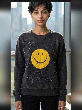 COACH X Gary Baseman - Rare Runway Gnarly Smiley Face distressed sweatshirt